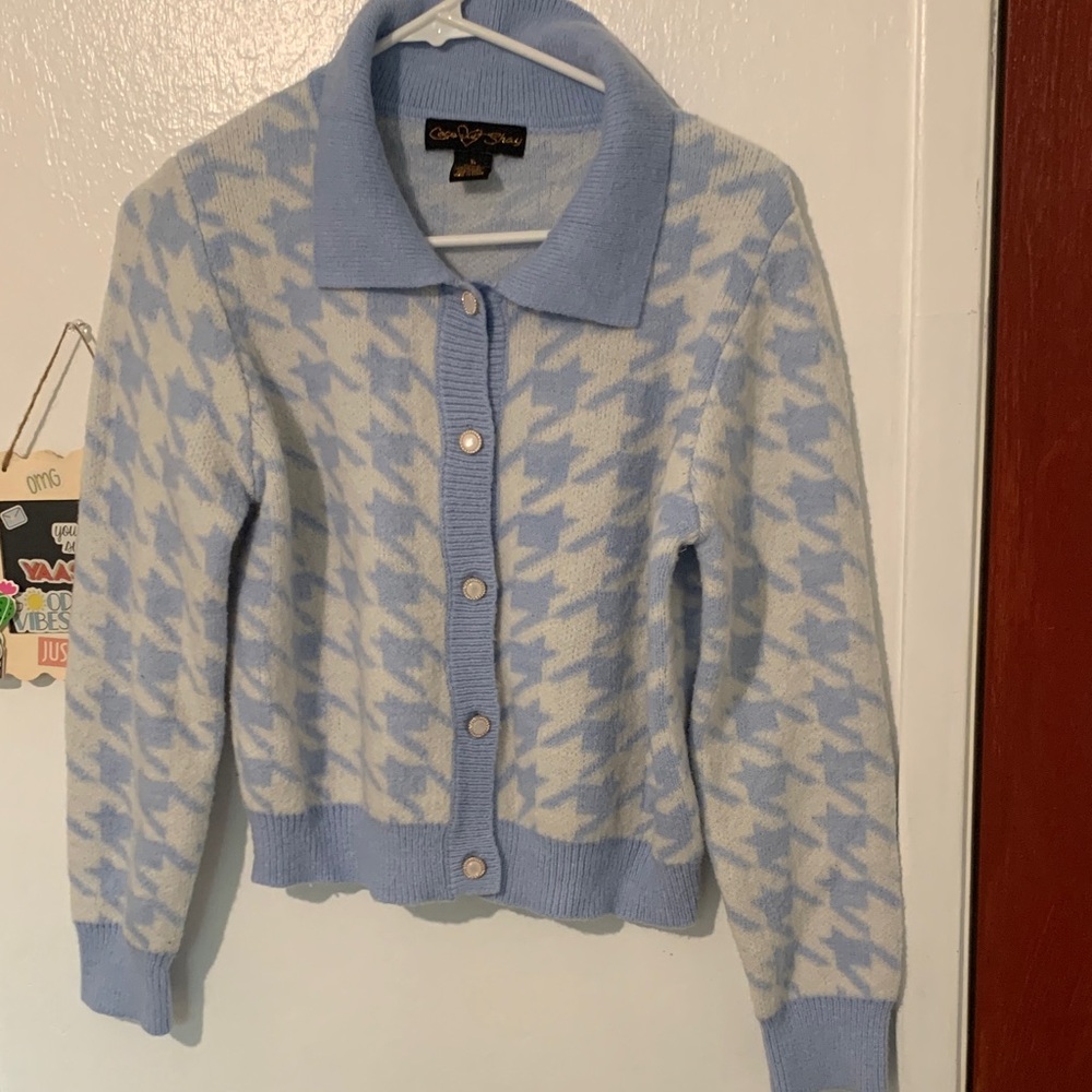 Blue and White Houndstooth Sweater